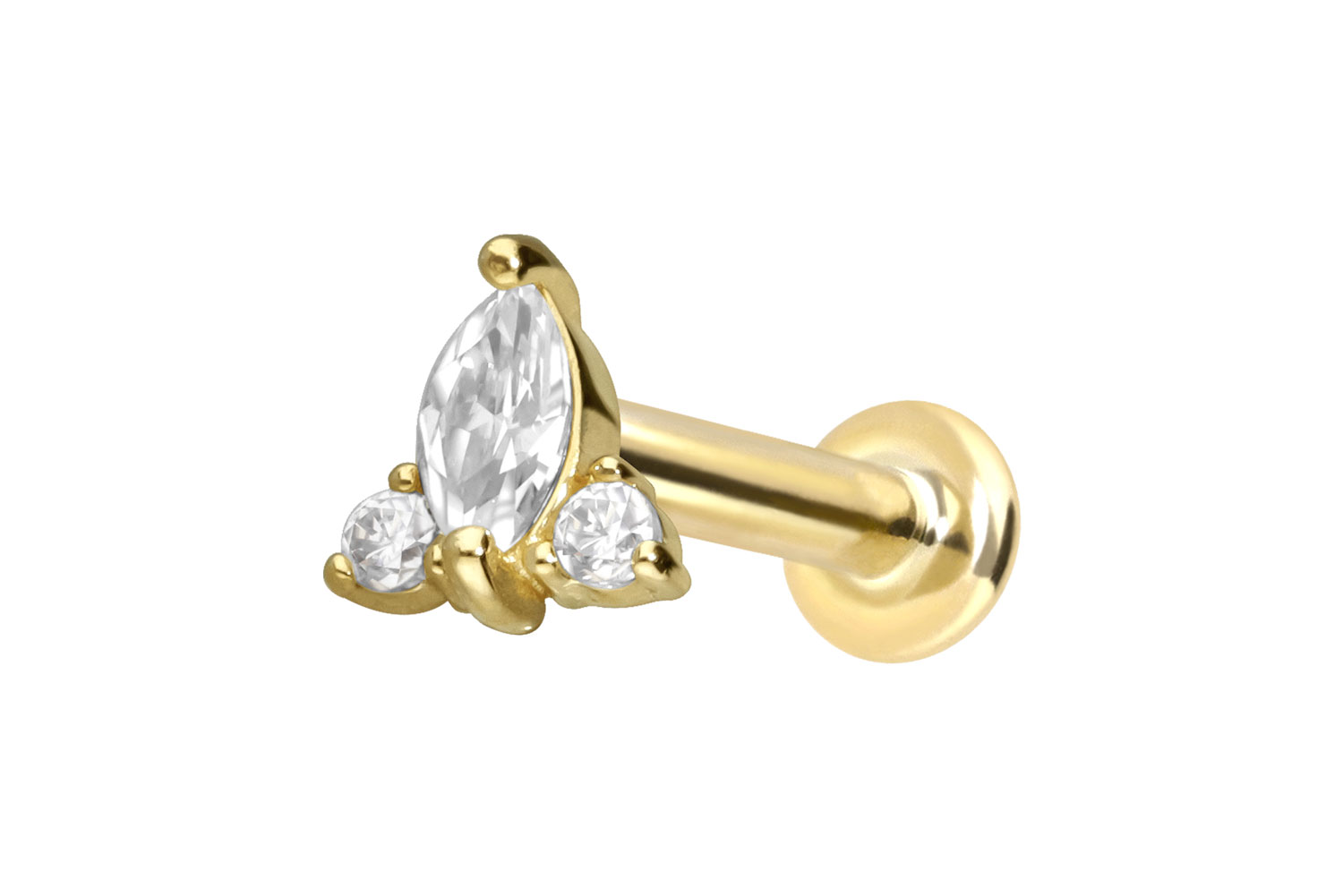 14 Karat Gold Labret Piercing mit Innengewinde MOISSANIT-BLUME